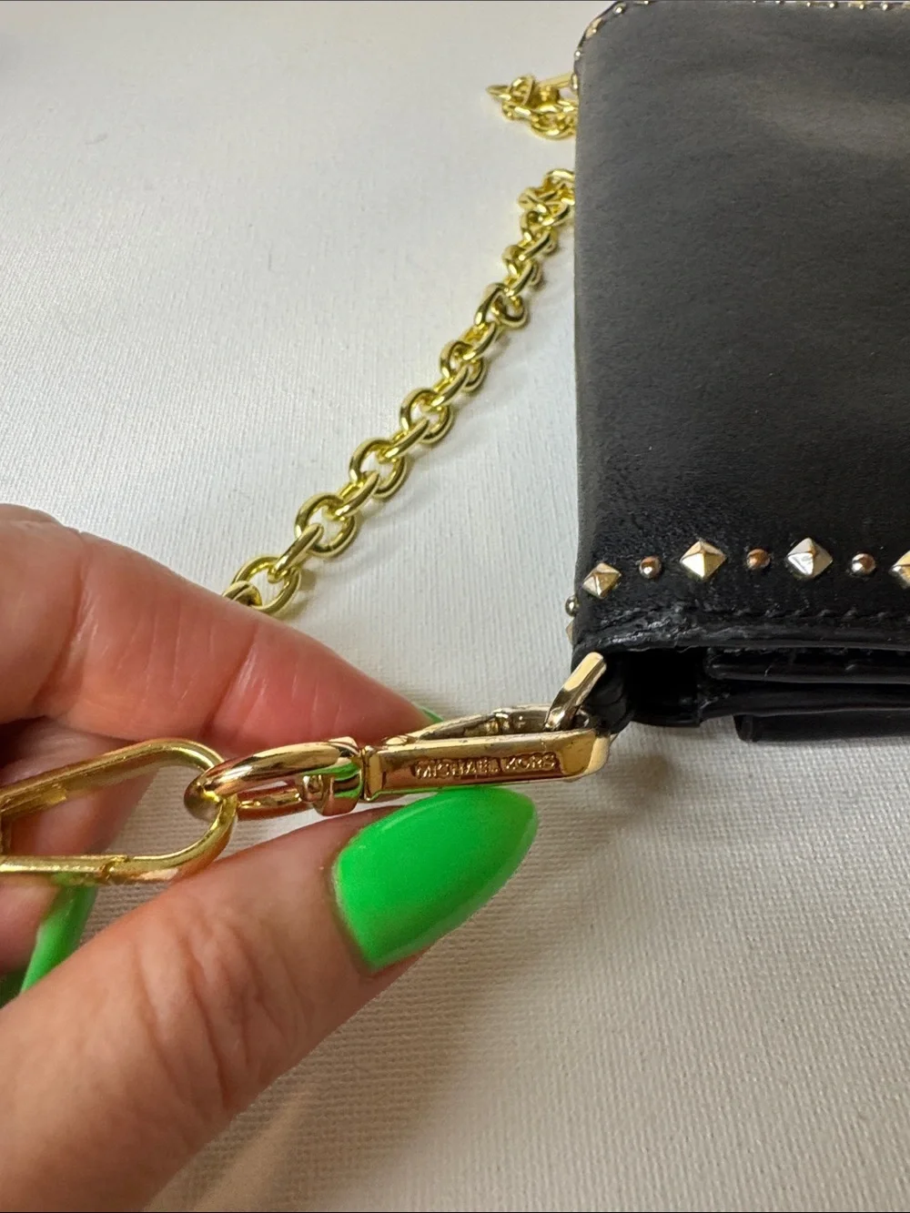 Michael Kors Black Studded Leather Phone Crossbody Wallet Bag—Shoulder Chain